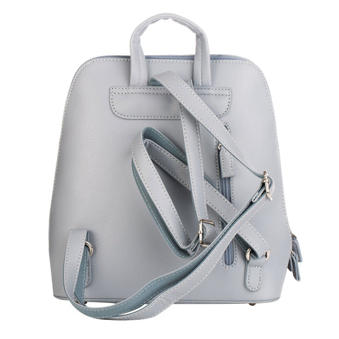 Rucsac de piele ecologica cu imprimeu floral Sophie, Gri cenusa/Rosu/Alb, 27x25x13CM