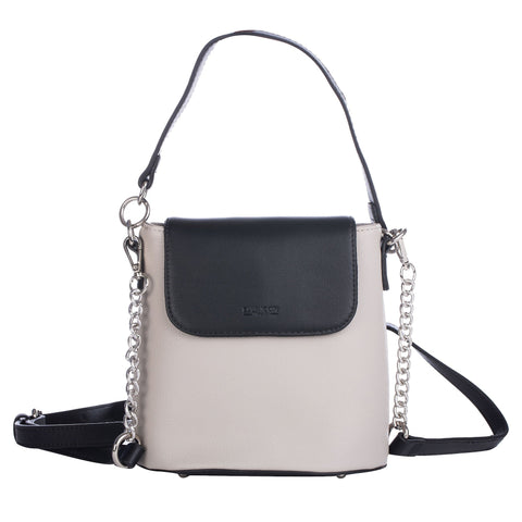 Geanta de mana, de piele ecologica cu model colorblock Ivy, Gri/Negru 20x20x12CM