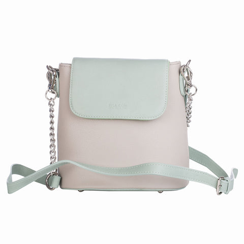 Geanta de piele ecologica cu bareta pentru umar Ivy, Gri deschis/Verde menta 20x20x12CM
