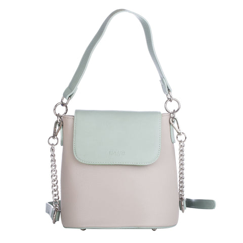 Geanta de piele ecologica cu bareta pentru umar Ivy, Gri deschis/Verde menta 20x20x12CM