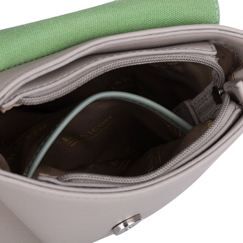 Geanta de piele ecologica cu bareta pentru umar Ivy, Gri deschis/Verde menta 20x20x12CM