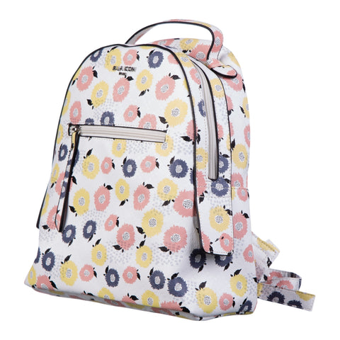 Rucsac de dama Ella Icon Nilufer, Alb cu flori, 30x26x12 cm