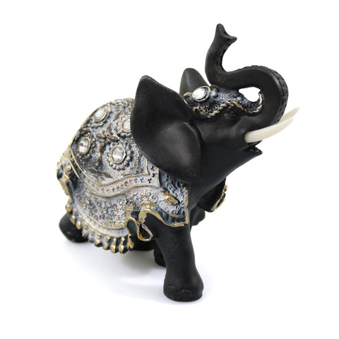 Statueta Lucky Black Elephant din rasina, Negru, 13cm