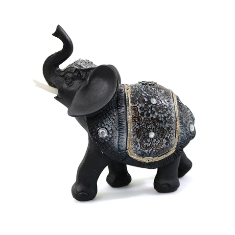 Statueta Black Elephant Silver din rasina, Negru, 14cm