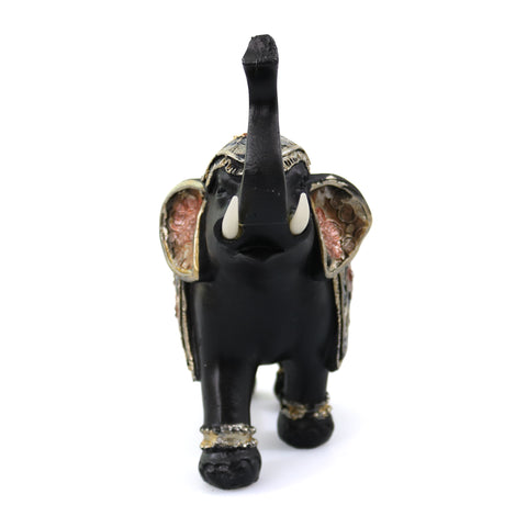 Statueta Black Elephant Gold din rasina, Negru, 15cm