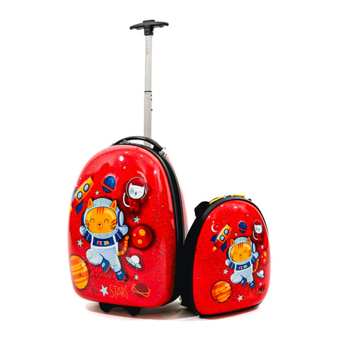 Set Troler si Ghiozdan pentru copii Space Cat Rosu