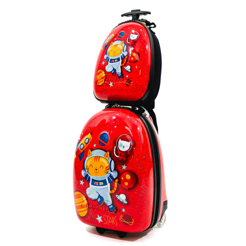 Set Troler si Ghiozdan pentru copii Space Cat Rosu