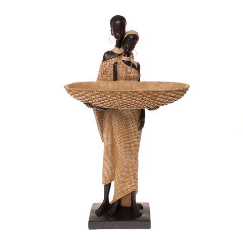 Statueta African Couple, Rasina, Negru, 37 cm