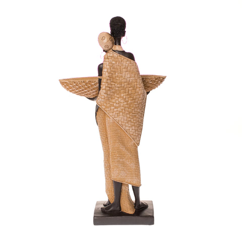 Statueta African Couple, Rasina, Negru, 37 cm