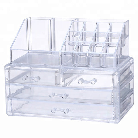 Organizator modular pentru cosmetice cu 4 sertare, transparent, 22,5x13,5x18cm