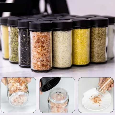 Organizator rotativ de condimente, set 18 borcane incluse, negru, 34x24x28