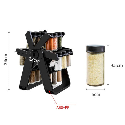 Organizator rotativ de condimente, set 18 borcane incluse, negru, 34x24x28