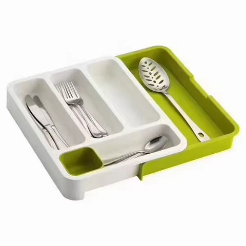 Organizator de tacamuri reglabil pentru sertar, alb cu verde, 28x36x5.5cm