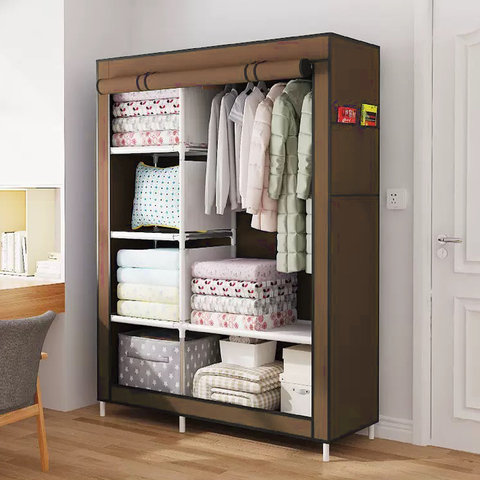 Dulap textil pliabil si portabil cu 6 rafturi, cafeniu, 100x34x164cm