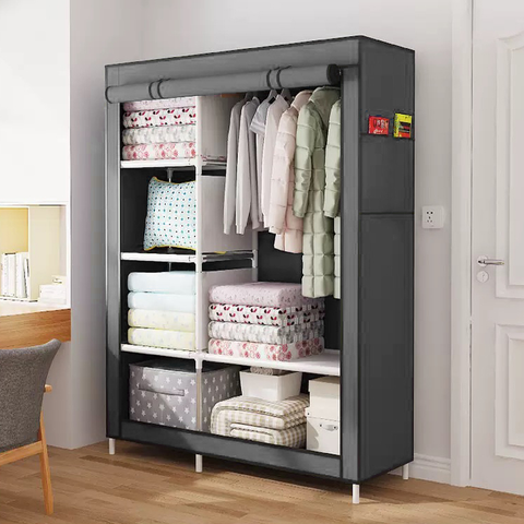 Dulap textil pliabil si portabil cu 6 rafturi, gri, 100x34x164cm