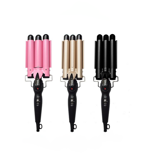 Ondulator de păr ceramic cu 3 cilindri bej 33cm