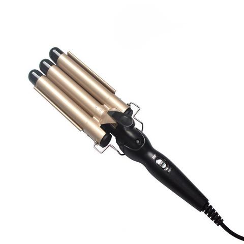 Ondulator de păr ceramic cu 3 cilindri bej 33cm