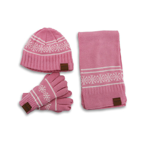 Set Iarna pentru Fete, Ella Icon, Fulgi, Caciula, Fular, Manusi, Roz