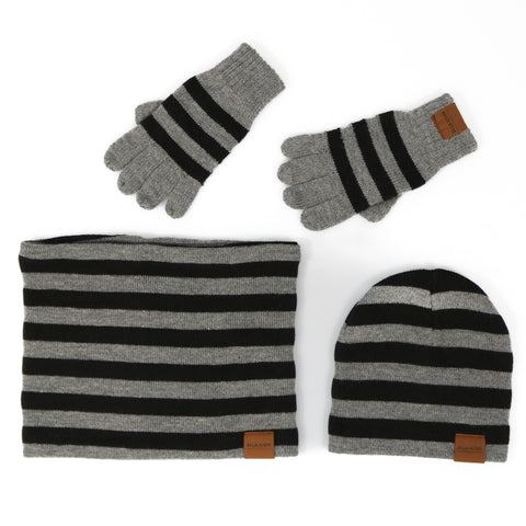 Set Iarna pentru Copii, Ella Icon, Lines, Caciula, Fular, Manusi, Negru