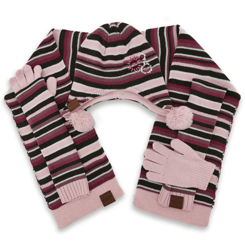 Set Iarna pentru Copii, Ella Icon, Lines, Caciula, Fular, Manusi, Roz