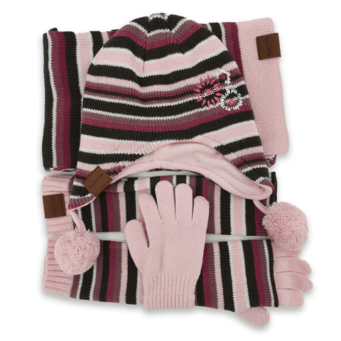 Set Iarna pentru Copii, Ella Icon, Lines, Caciula, Fular, Manusi, Roz